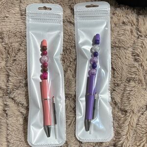 Colorful Beaded Pens Set - pink and purple